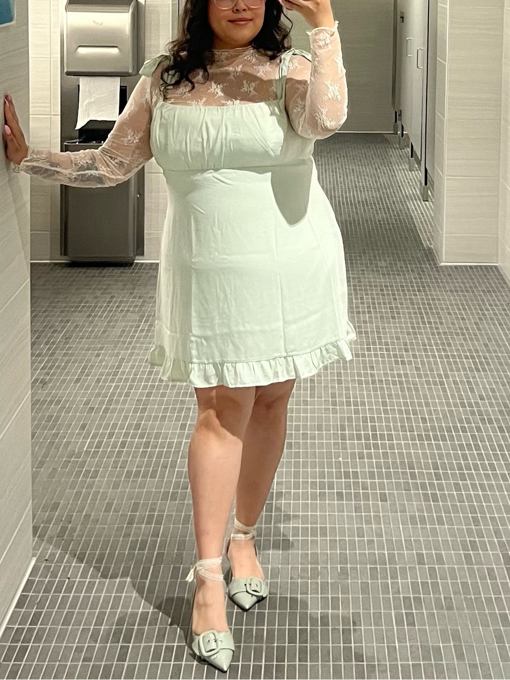 Abercrombie & Fitch Light Mint Green Babydoll Mini Dress | XXL